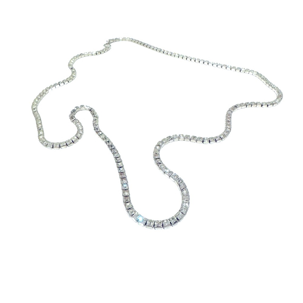 Vintage art deco style long square cut rhinestone necklace. 35 inches. - Picture 2 of 3